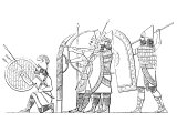 Assyrian soldiers with shields, spears, and bows